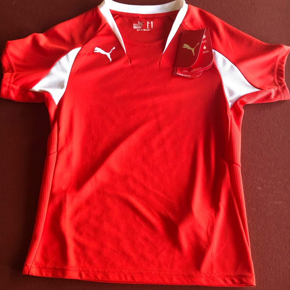 NWT! PUMA soccer athletic shirt Bright Red & White